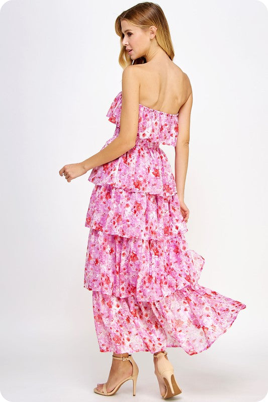 Sweetest Effect Floral High-Low Tiered Dress