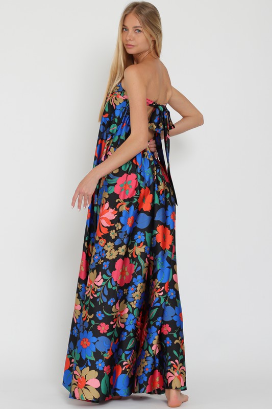 Santorini Floral Print Satin Jumpsuit