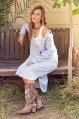 Luna Long Denim Button Up Shirt Dress