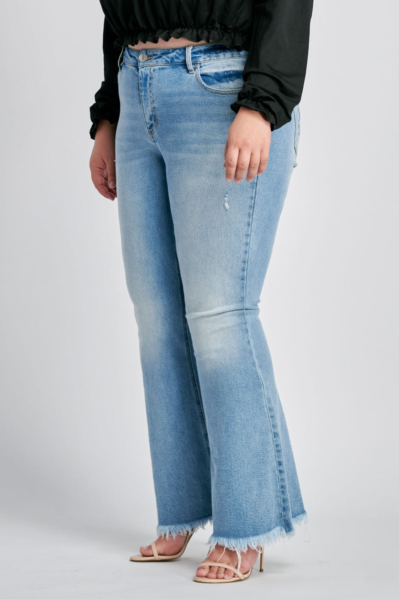 Tanner Mid Rise Frayed Flare Denim Jean