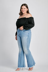 Tanner Mid Rise Frayed Flare Denim Jean