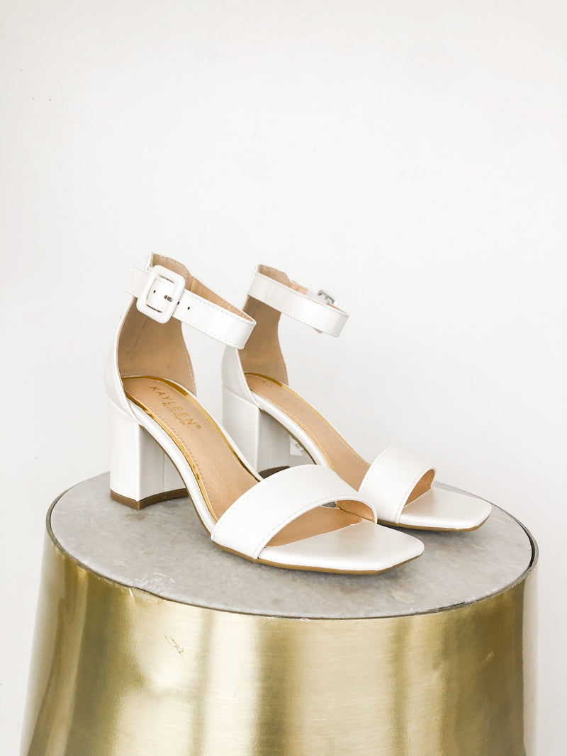 Lilita White Ankle Strap Low Heel